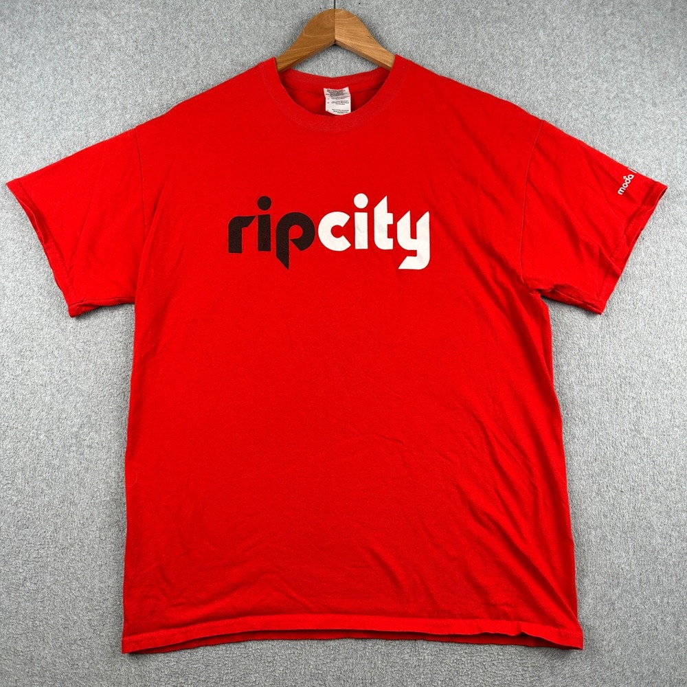 Portland Trail Blazers T-Shirt Mens L Rip City Red NBA Basketball Gildan Heavy